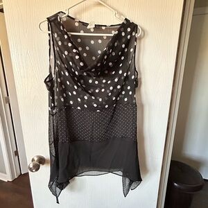 Coco Bianco Black Sheer Polka Dot Cowl Neck Tank